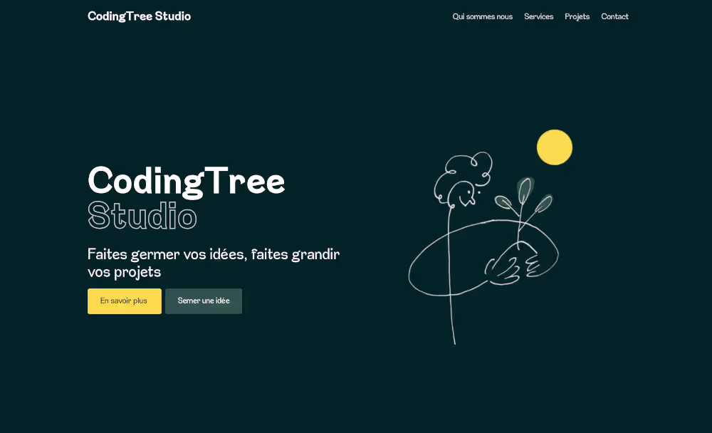 Capture d'écran montrant la page d'accueil du site Codingtree Studio