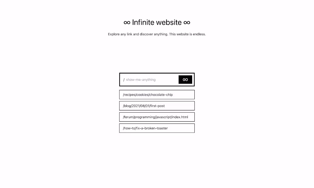 Capture d'écran montrant la page d'accueil du site Infinite Website