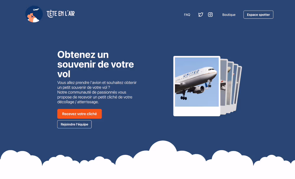 Capture d'écran montrant la page d'accueil du site Tête en l'air